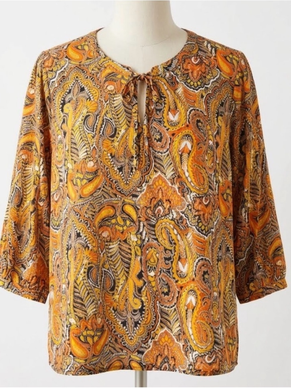 Paisley Print Blouse in Orange and Black